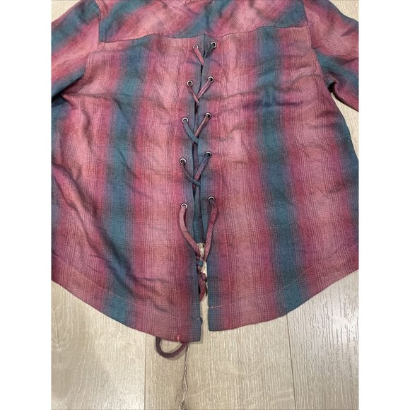 Cloth & Stone Size Small Top Shirt Pink Gray Flannel Open Back Anthropologie - Picture 7 of 11